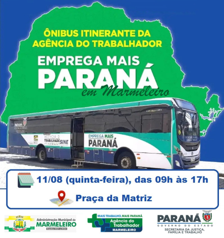 O Ônibus da Agência do Trabalhador Itinerante estará em Marmeleiro