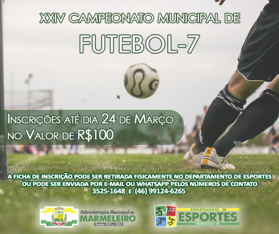Inscrições abertas para o XXIV Campeonato Municipal de Futebol-7
