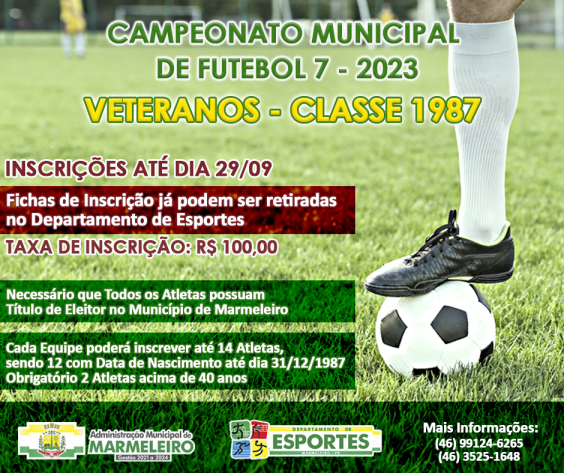 Inscrições abertas para o Campeonato Municipal de Futebol 7 de Veteranos