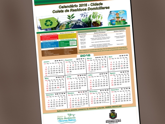 Calendário 2016 da Coleta de Resíduos Domiciliares 