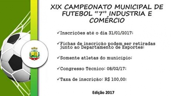 Inscrições abertas para XIX Campeonato Municipal de Futebol 