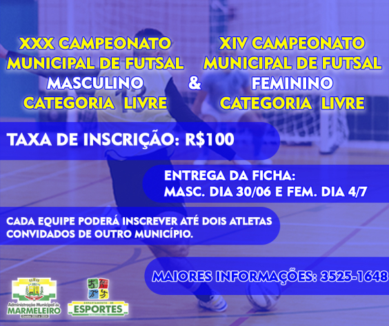 Abertas as inscrições para os Campeonatos Municipais de Futsal