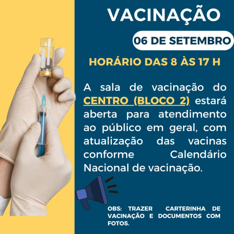 Campanha de Vacinação em Marmeleiro no dia 06 de Setembro.