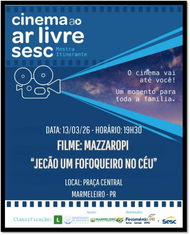 Prefeitura e SESC-PR realizam exibição Cinema ao Ar Livre com filme de Mazzaropi na Praça Central