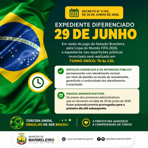 Prefeitura divulga horário diferenciado nesta Segunda feira dia 29/06