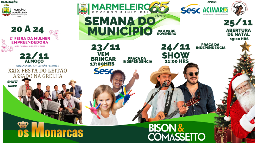 Marmeleiro celebra 65 anos com programação especial de 20 a 25 de novembro